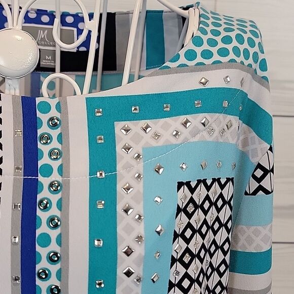 JM Collection tunic top silver stud embellishments- blue Women's Size M - Picture 4 of 10